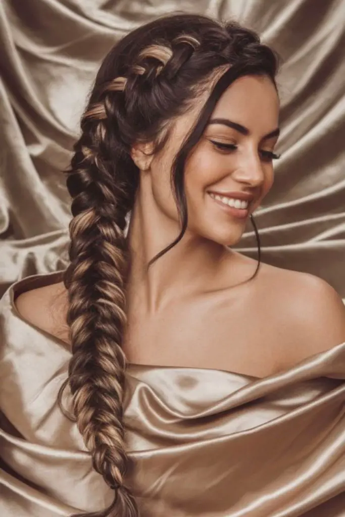 Broken royal crown messy fishtail braid.