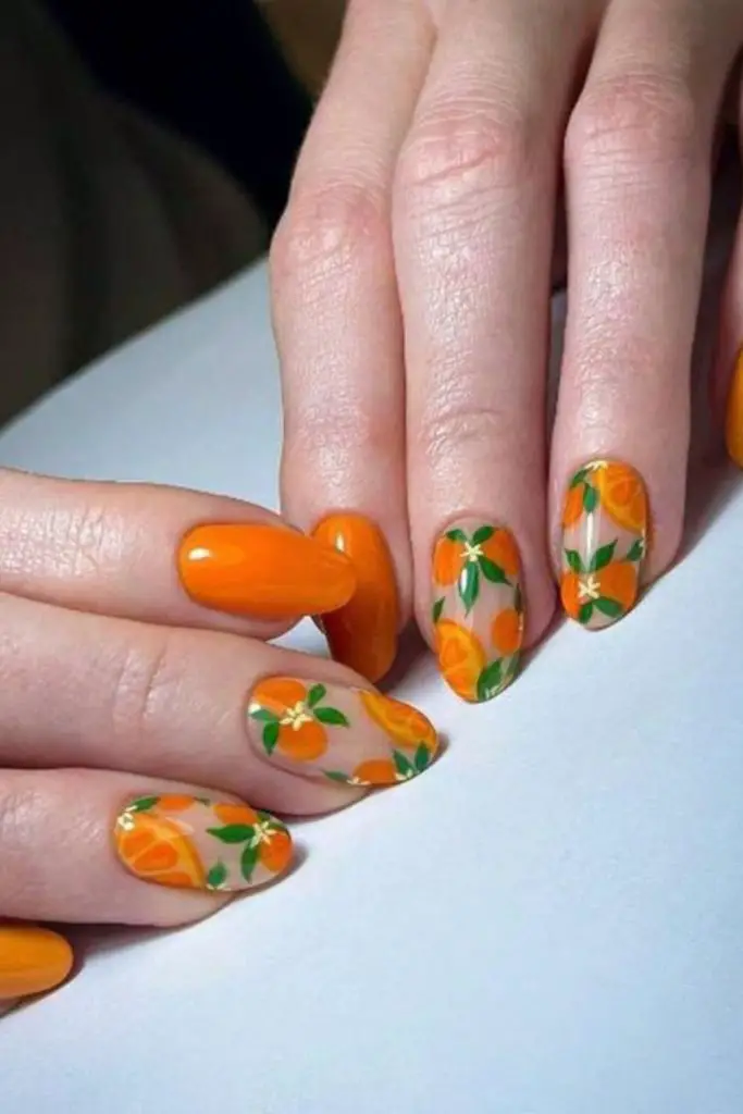 Neon orange and lemon splatter nails