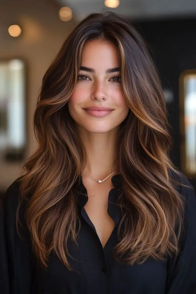 Coffee-toned balayage with sugar tips