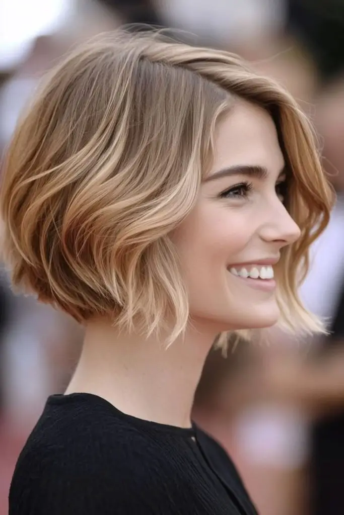 Subtly curved bob with airy movement