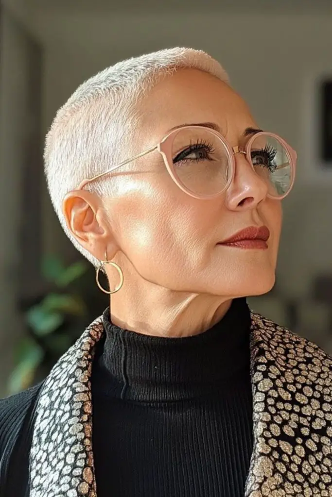 Platinum steel buzzed winter look