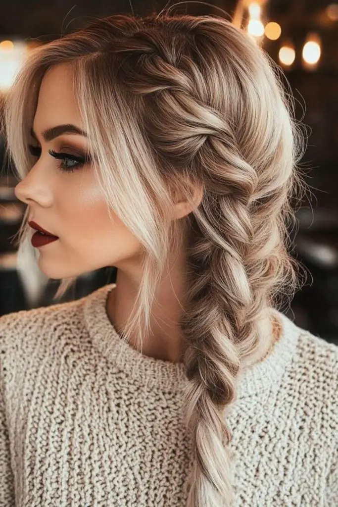 Ghostly wispy translucent fishtail braid look.
