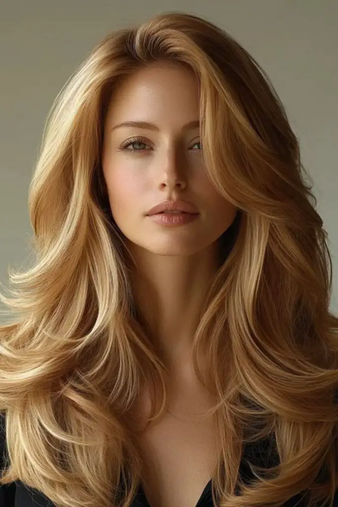 Golden highlights swirl through fluffy waves.