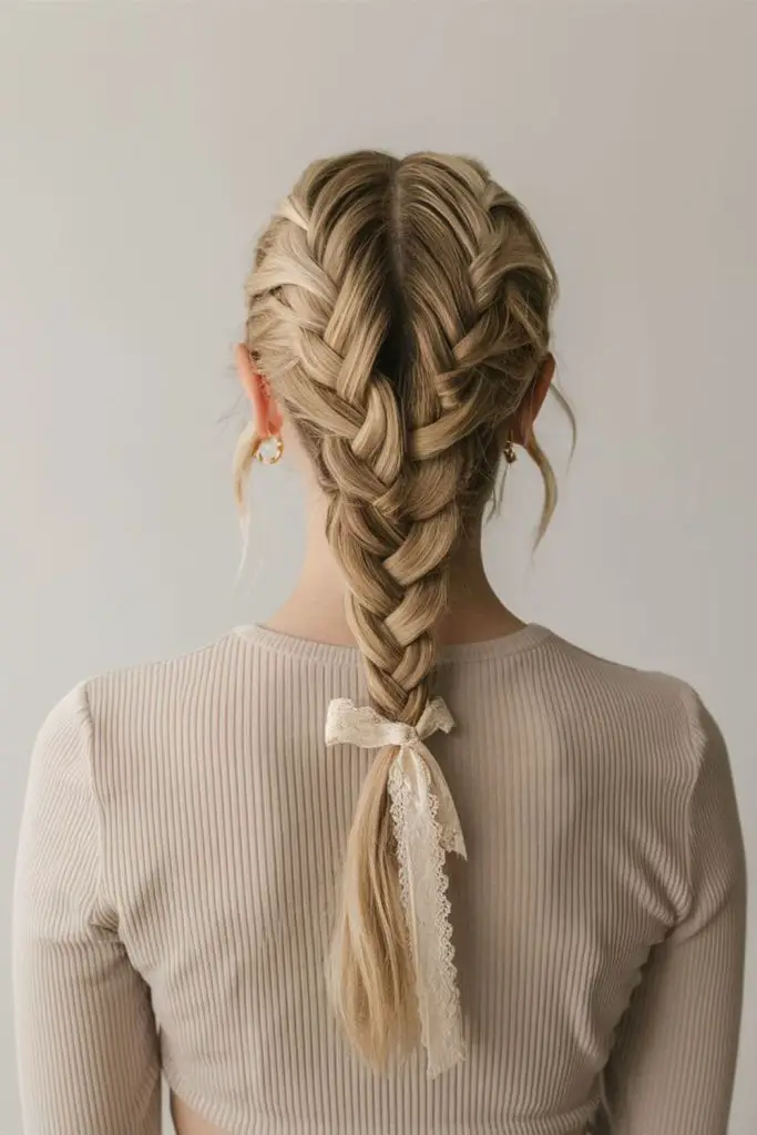 Golden dreamlike loose fishtail plait.