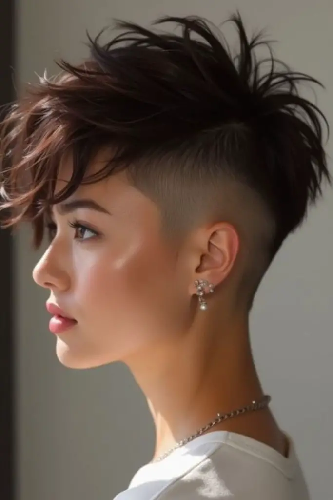 Tall spiked hair with unwavering hold.