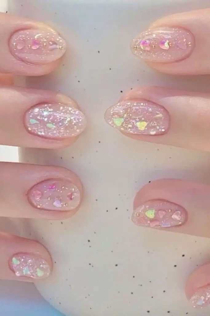 Clear jelly nails with holographic glitter