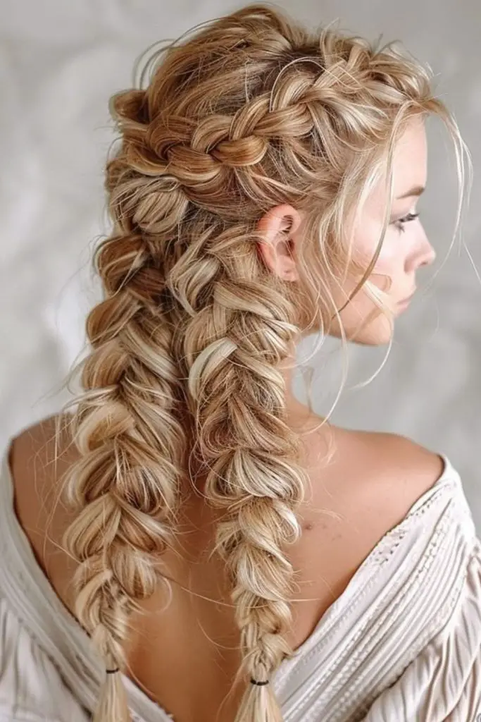 Split golden fishtail braid for summer.