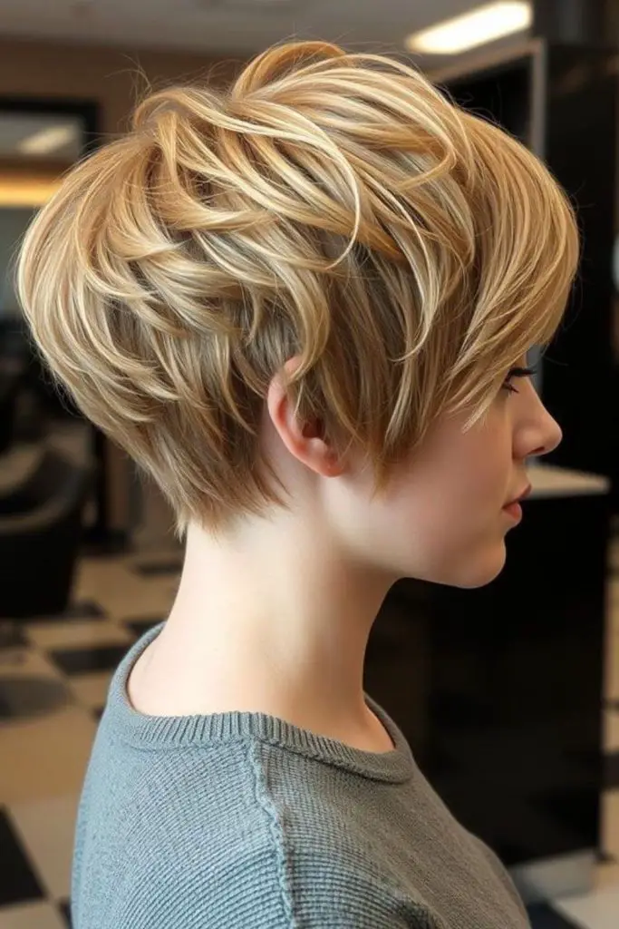 Citrus-hued flicked pixie with bounce