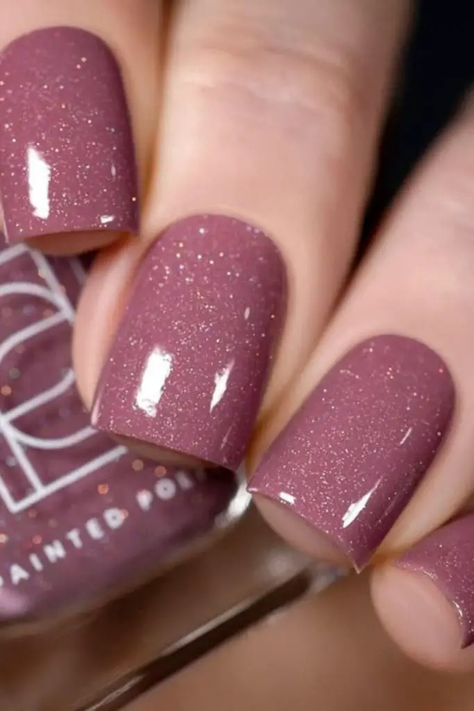 Mauve satin nails with soft shimmer