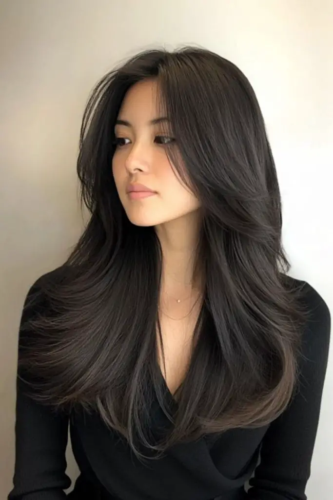 Black layers twirl backward in waves.
