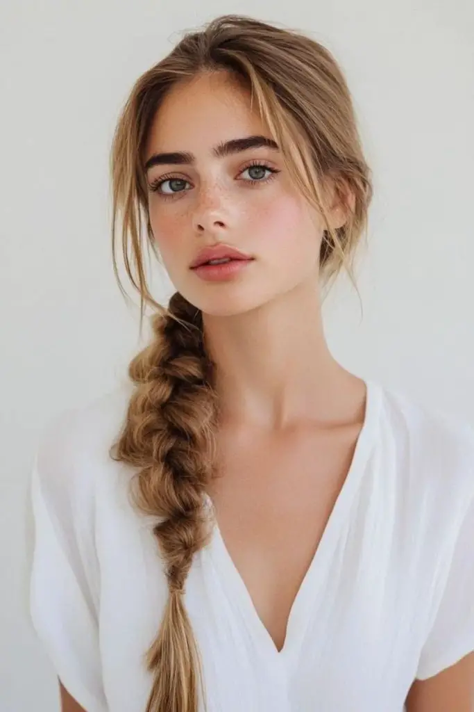 Overgrown natural pathway fishtail braid look.