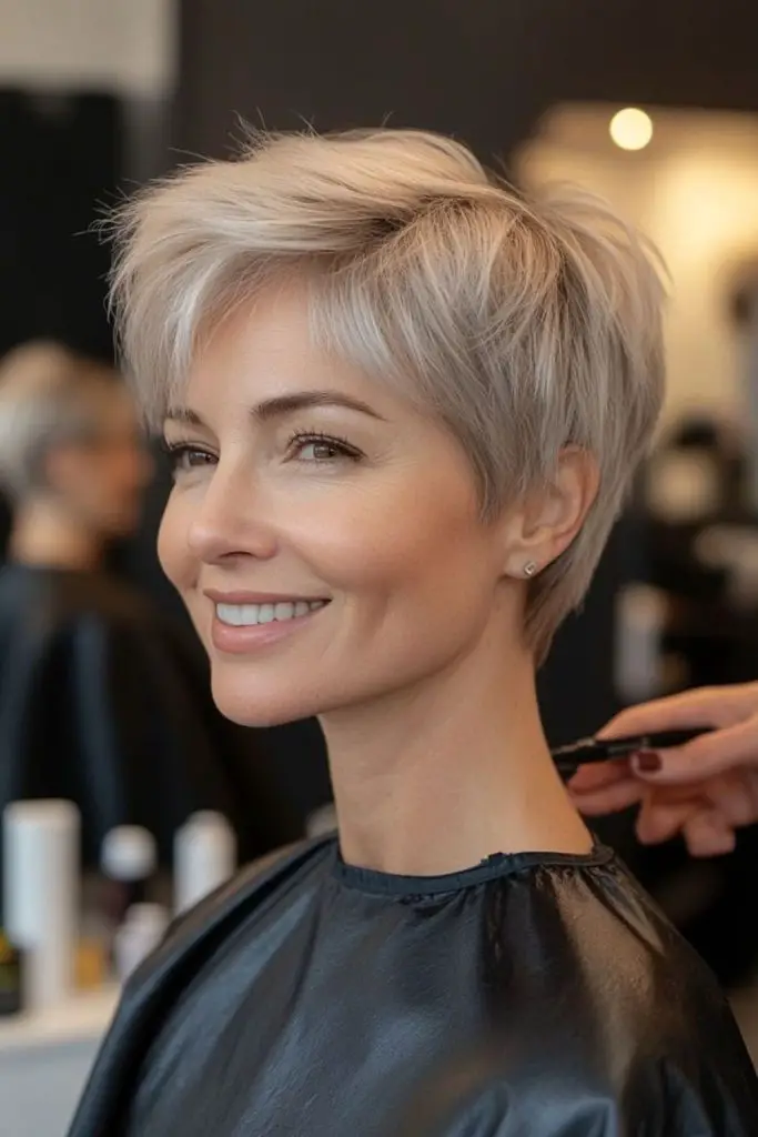 Smooth, sleek pixie with glossy shine
