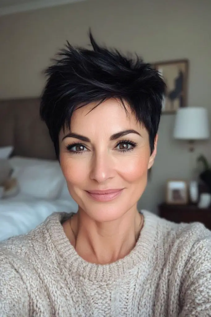 Tousled pixie, razor edges, effortless chaos.