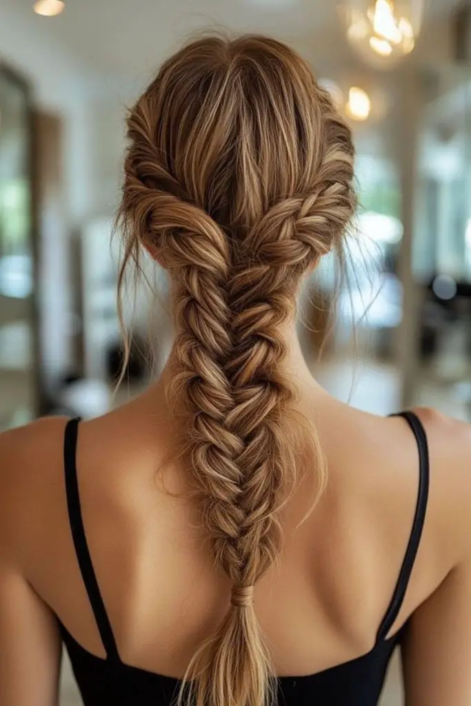 Wild rustic meadow-inspired fishtail braid.