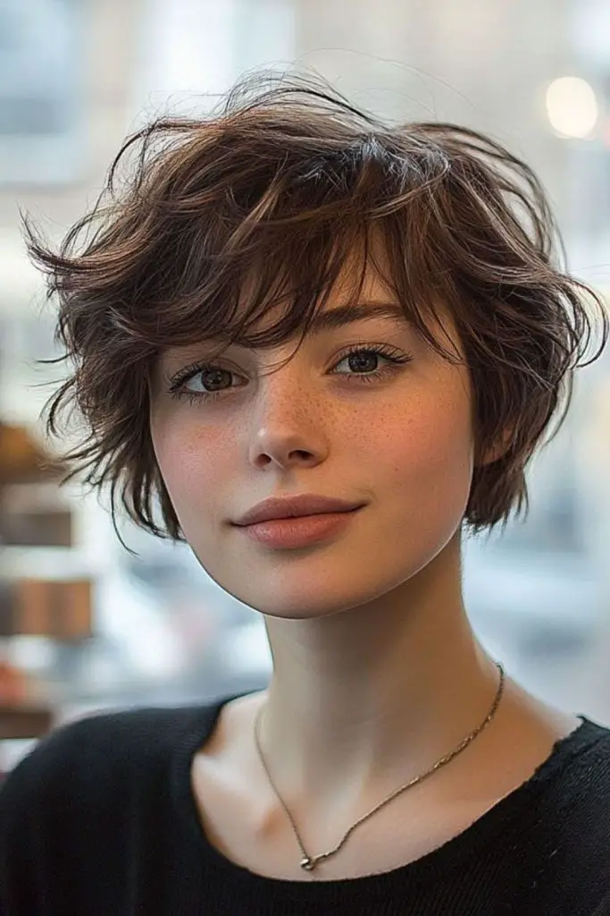 Choppy textured hair with volume boost.