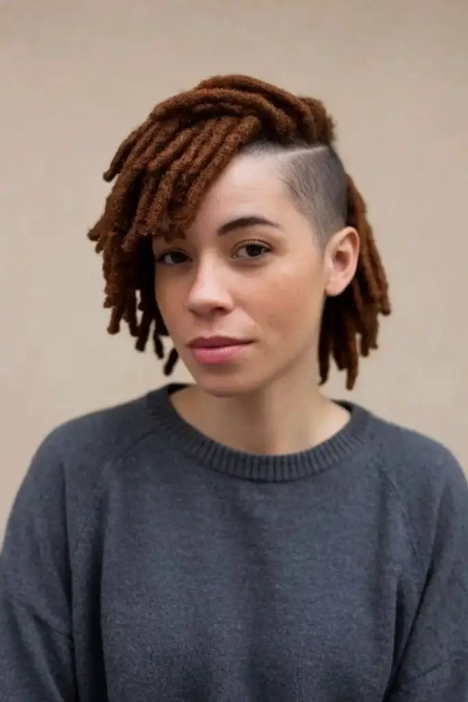 Short dreads swept sideways effortlessly.
