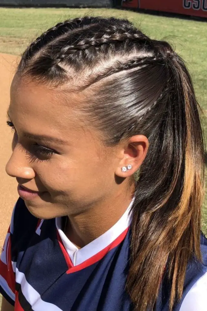 Slicked-back short hair for speed.
