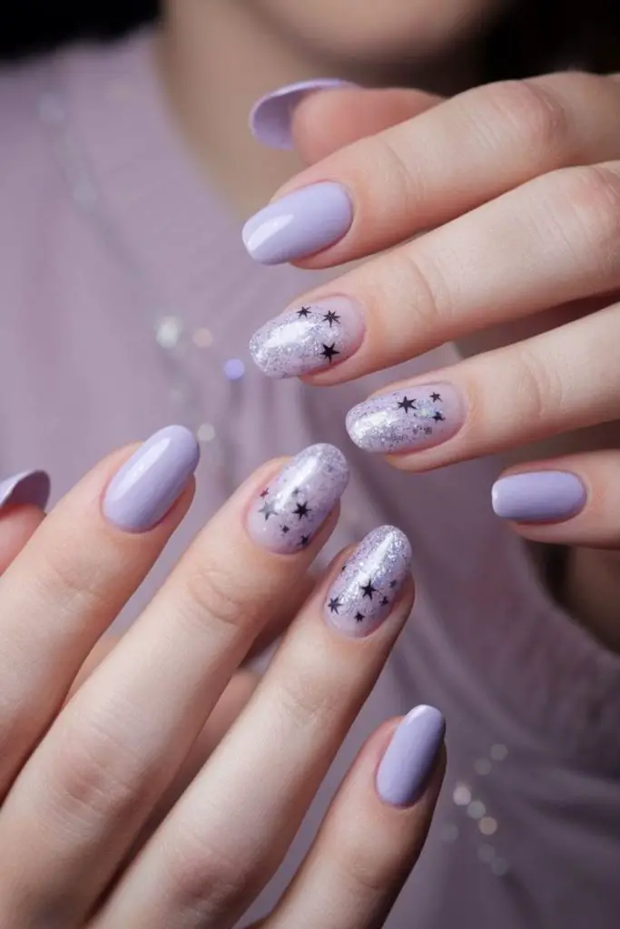 Lavender jelly nails with star sparkles