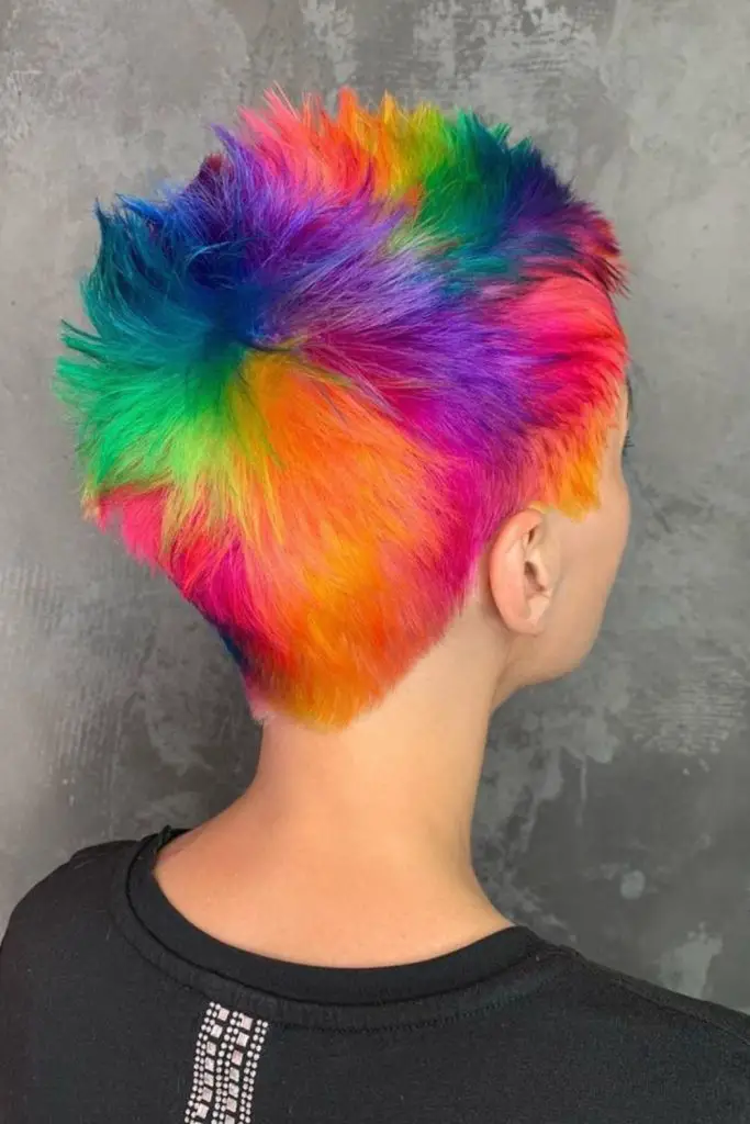Multicolor glitch buzzed hairstyle.