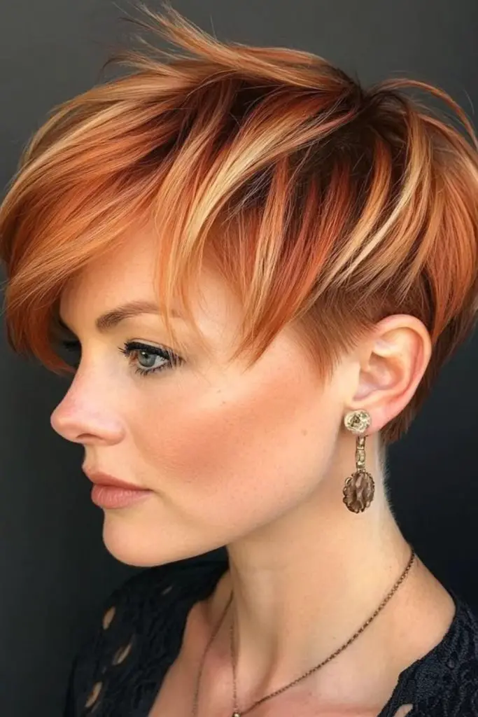 Copper streaks, bold edges, flickering warmth.