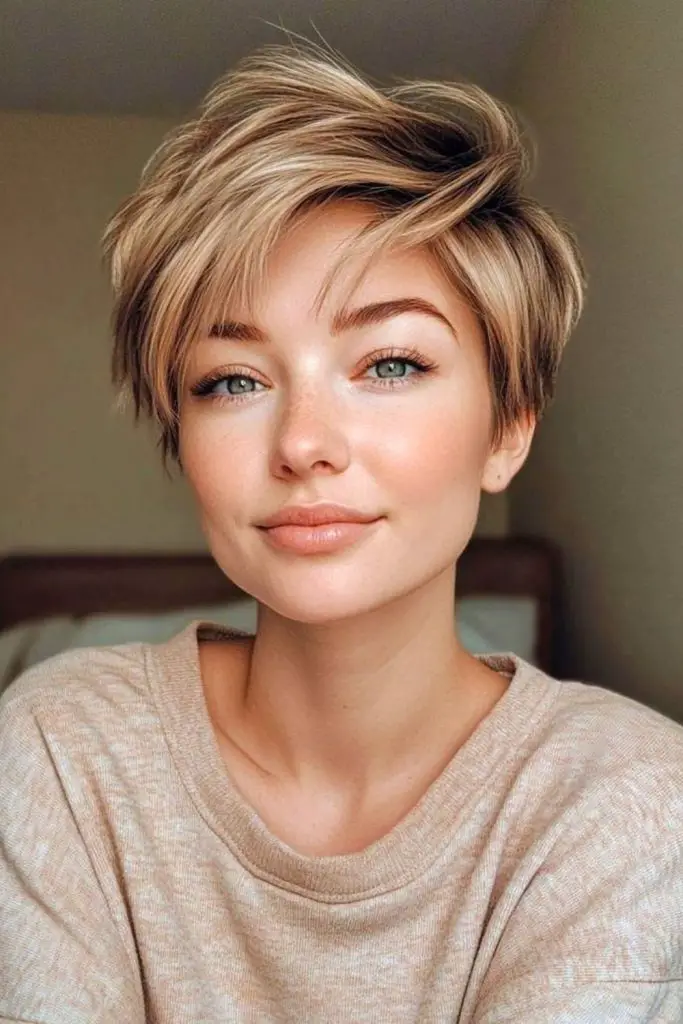 Clean pixie cut with sleek back