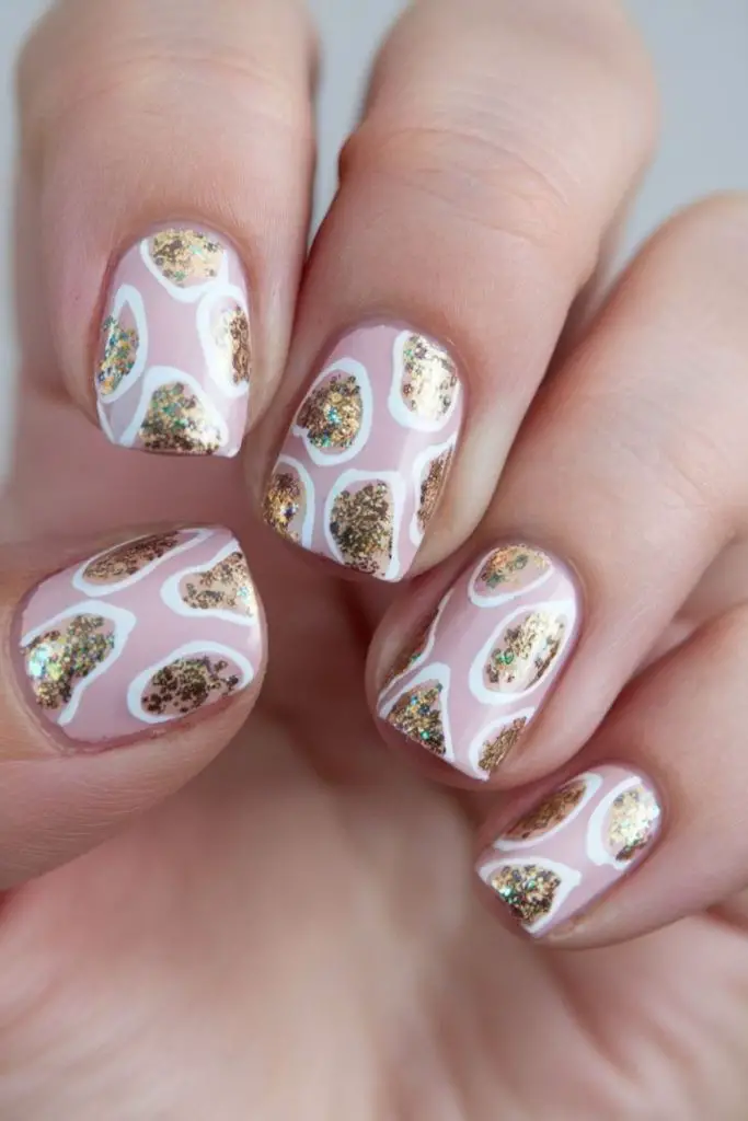 Beige pastel nails with doodle accents