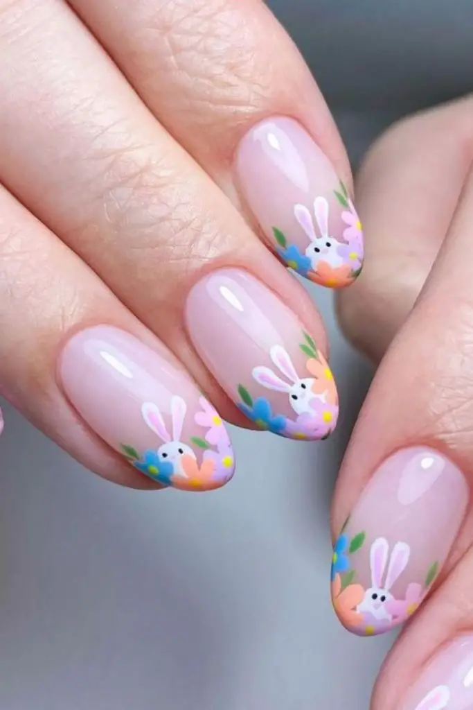 Velvet bunny nail design in white