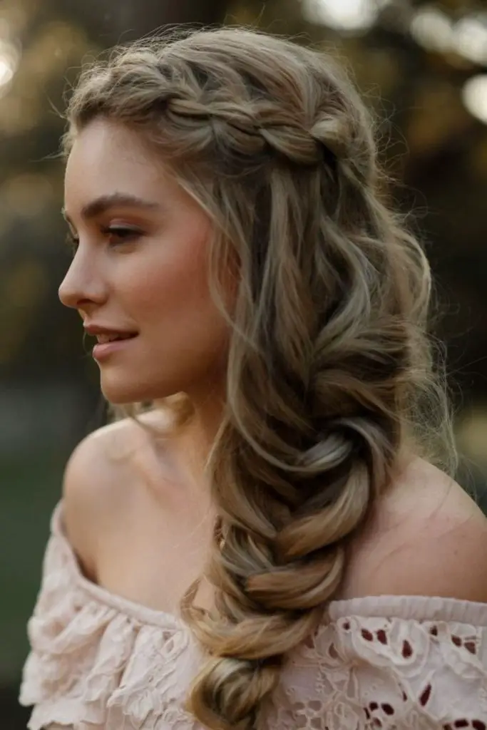 Airy willow-inspired tangled fishtail braid.