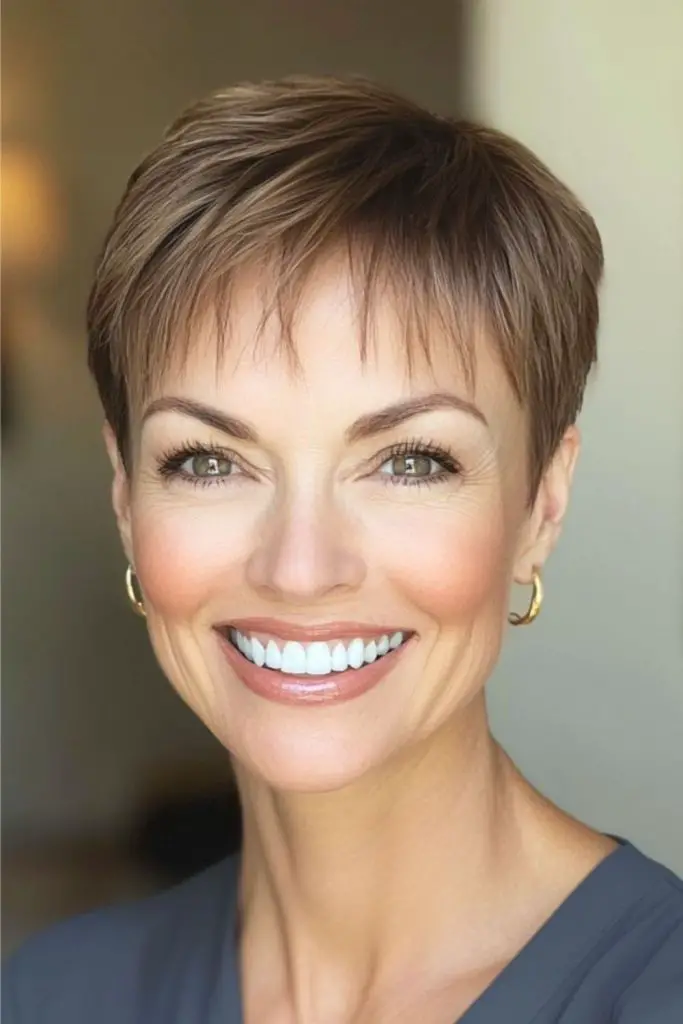 Soft, feathery pixie cut with volume