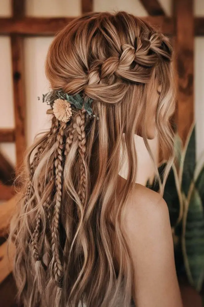 "Boho loose braid paired with soft waves."