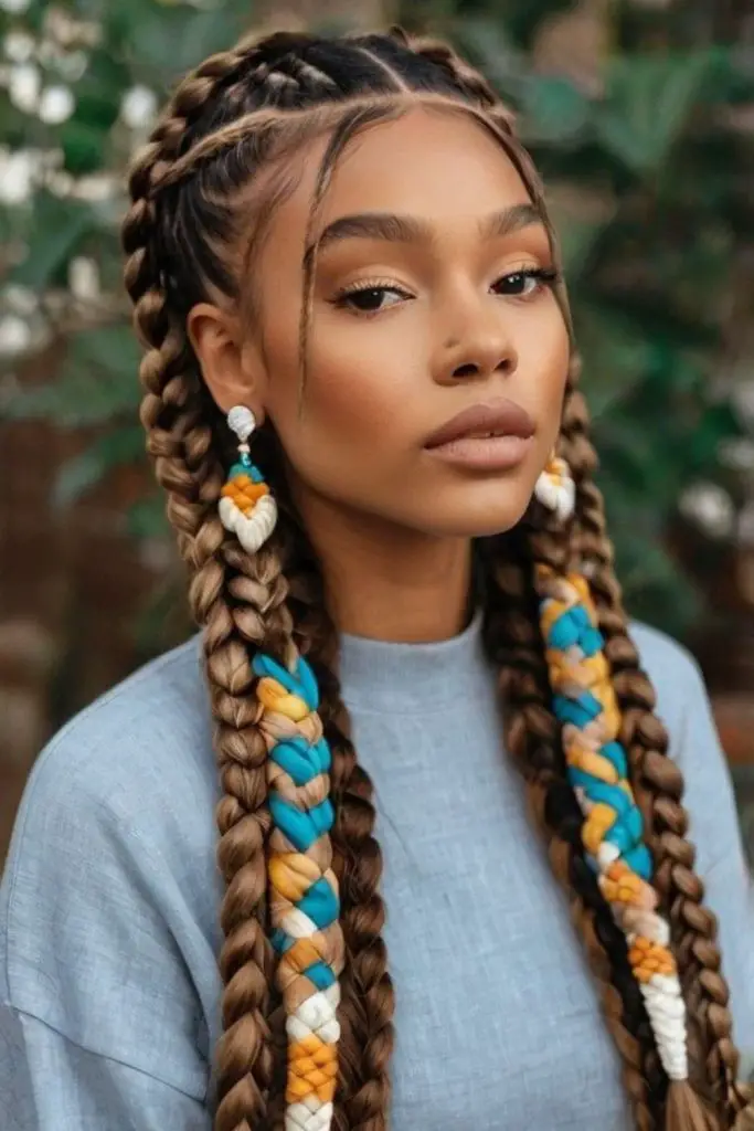 Stepped braids echo rocky layered ridges.