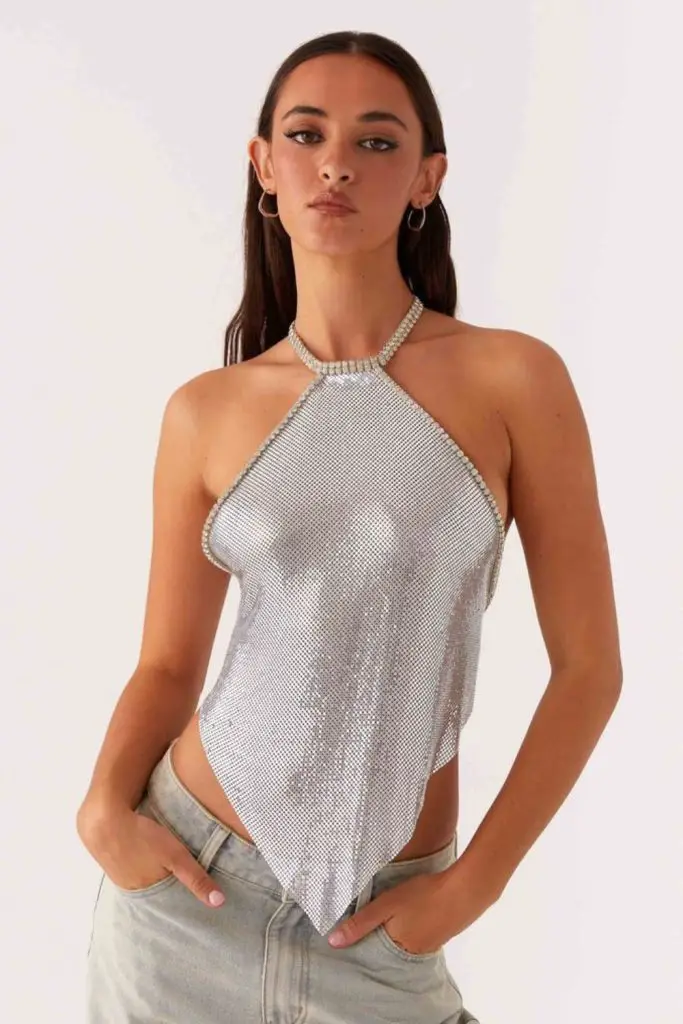 Reflective halter with silver mesh mini.