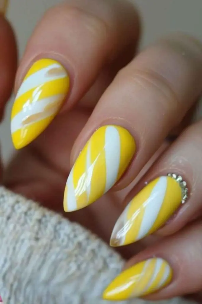 Geometric pastel yellow with negative space.