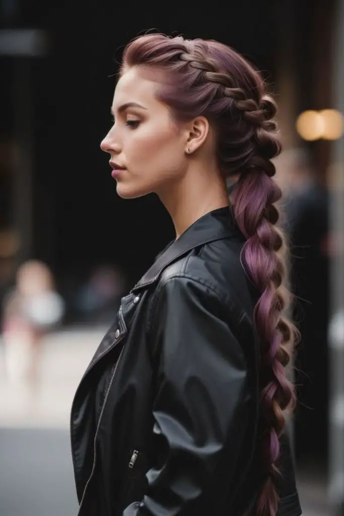 Looping braids curl like inked snakes.