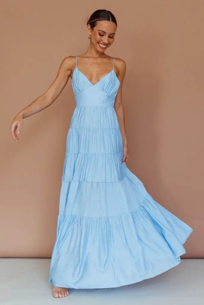 "Ocean blue dress with relaxed flow."