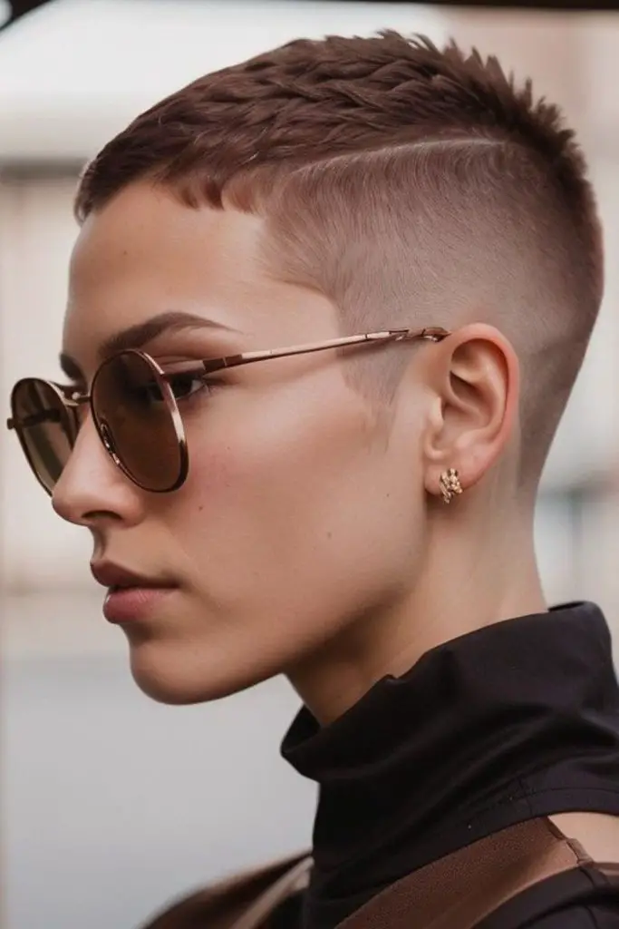 Soft razor-lined buzzed hair concept.