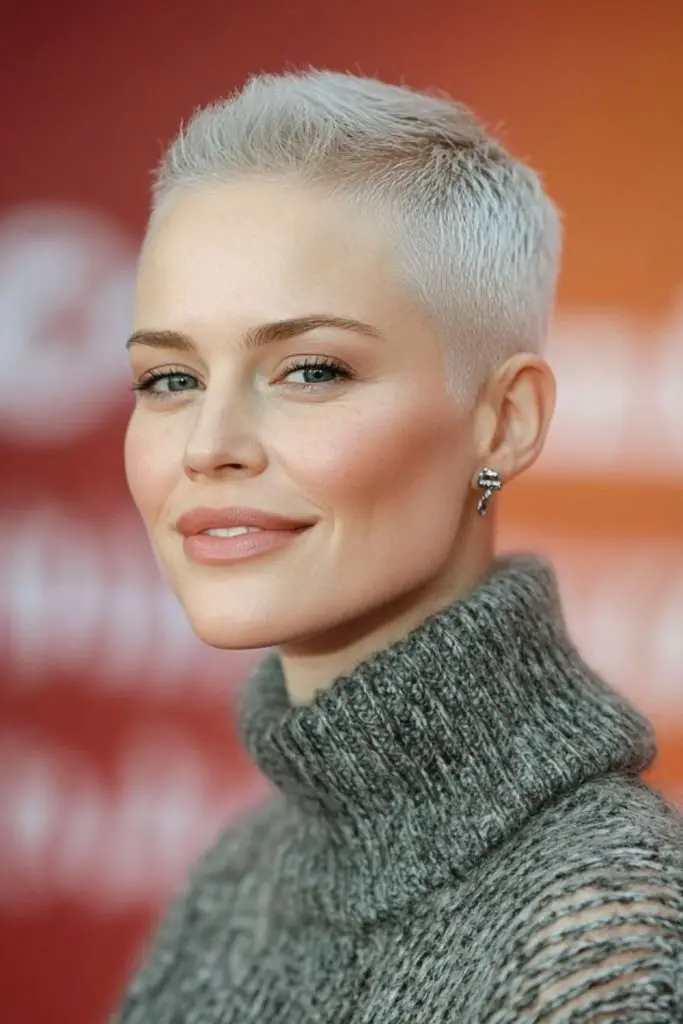Icy white buzzed hair silhouette.