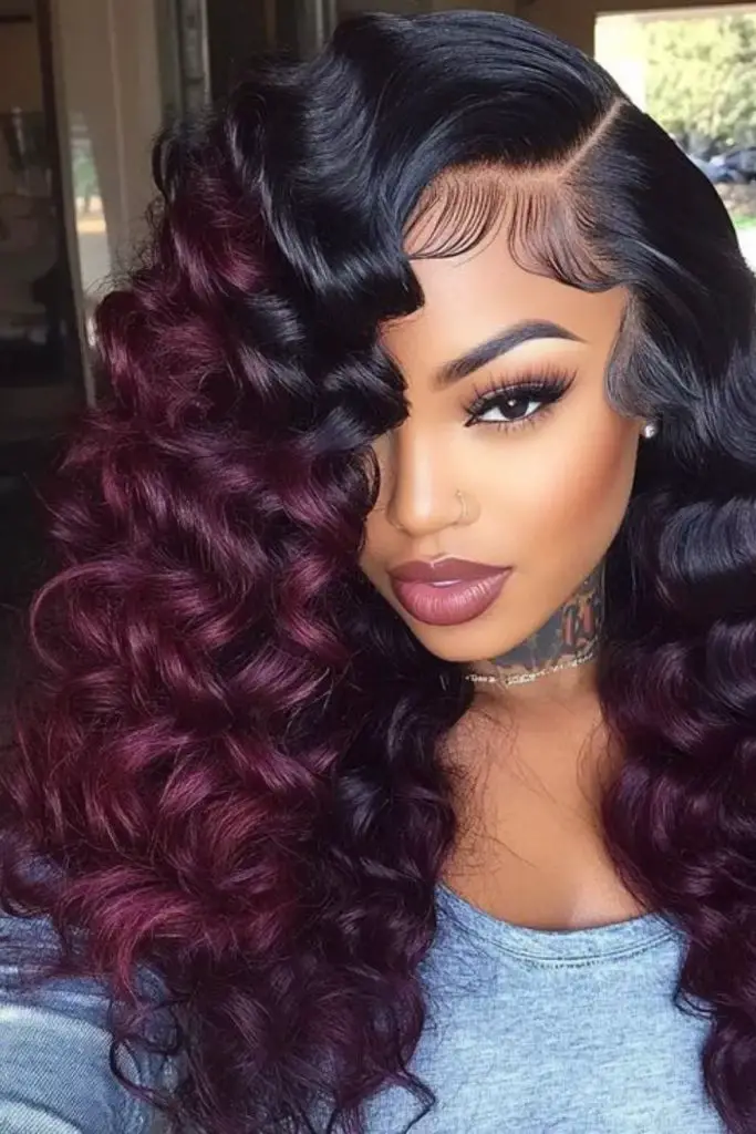 Blush curls flipping in airy motion.