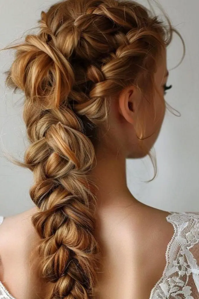 Side braid spirals like blooming rose.