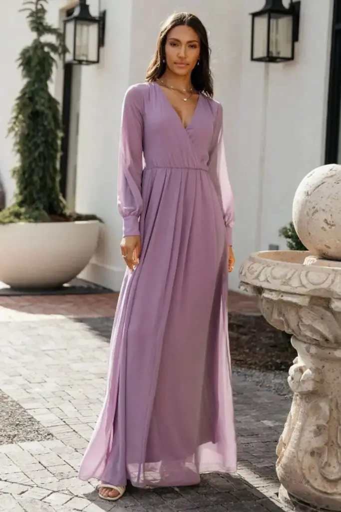 "Soft lavender dress with full skirt."