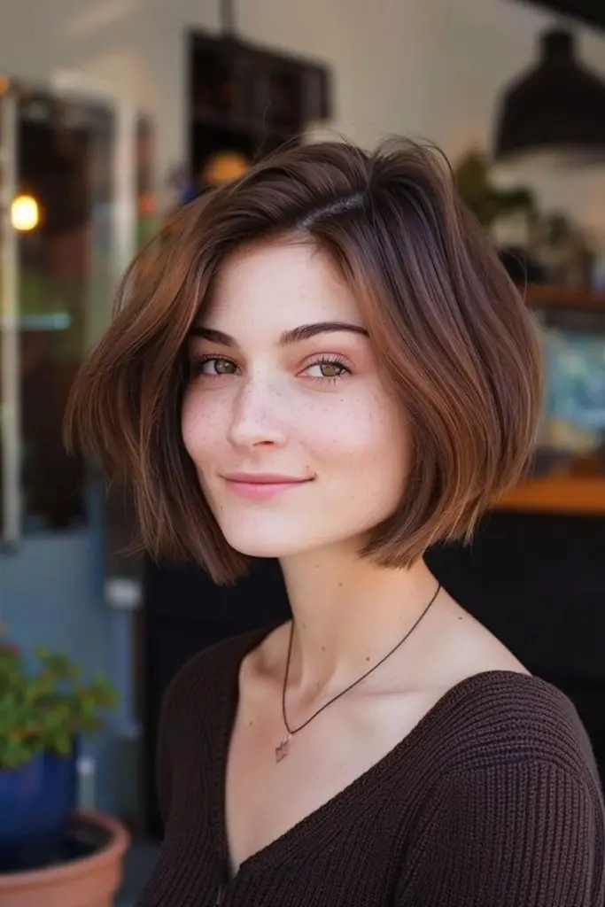 Chin-Tucked Sleekie sleek tucked short layered bob