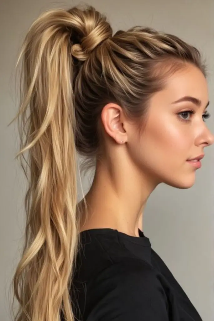 Fluffy ponytail with teased volume