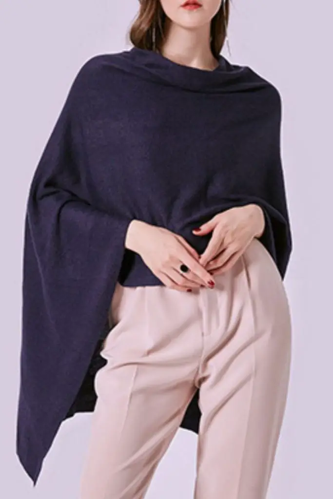 Indigo poncho with wedge sandals