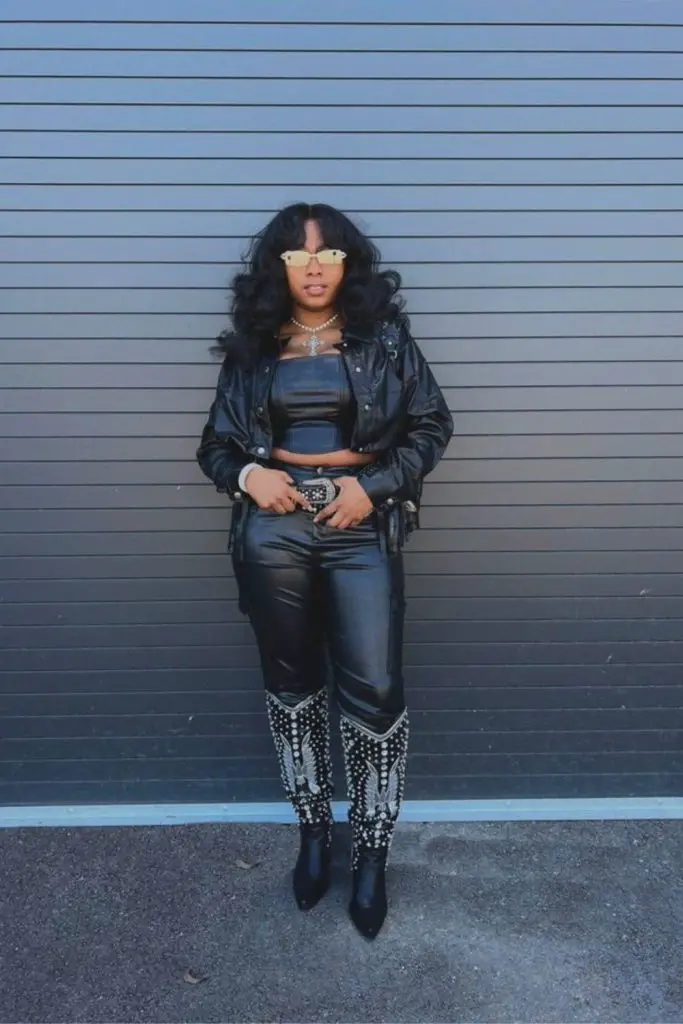 Sleek leather pants with moto jacket.