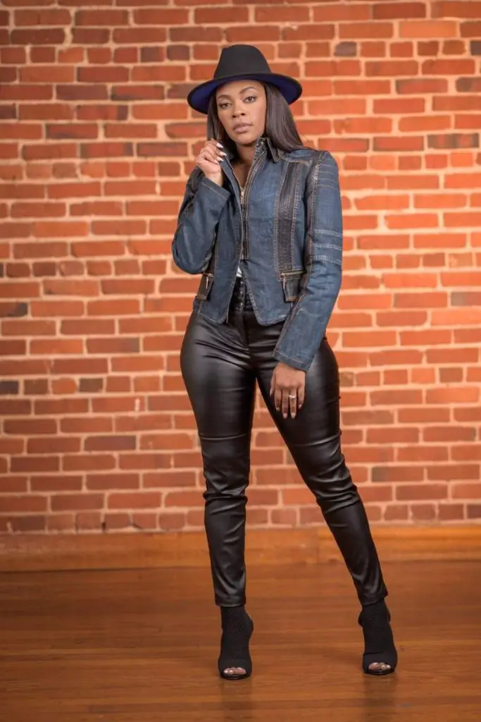 Cropped moto jacket and leather pants.