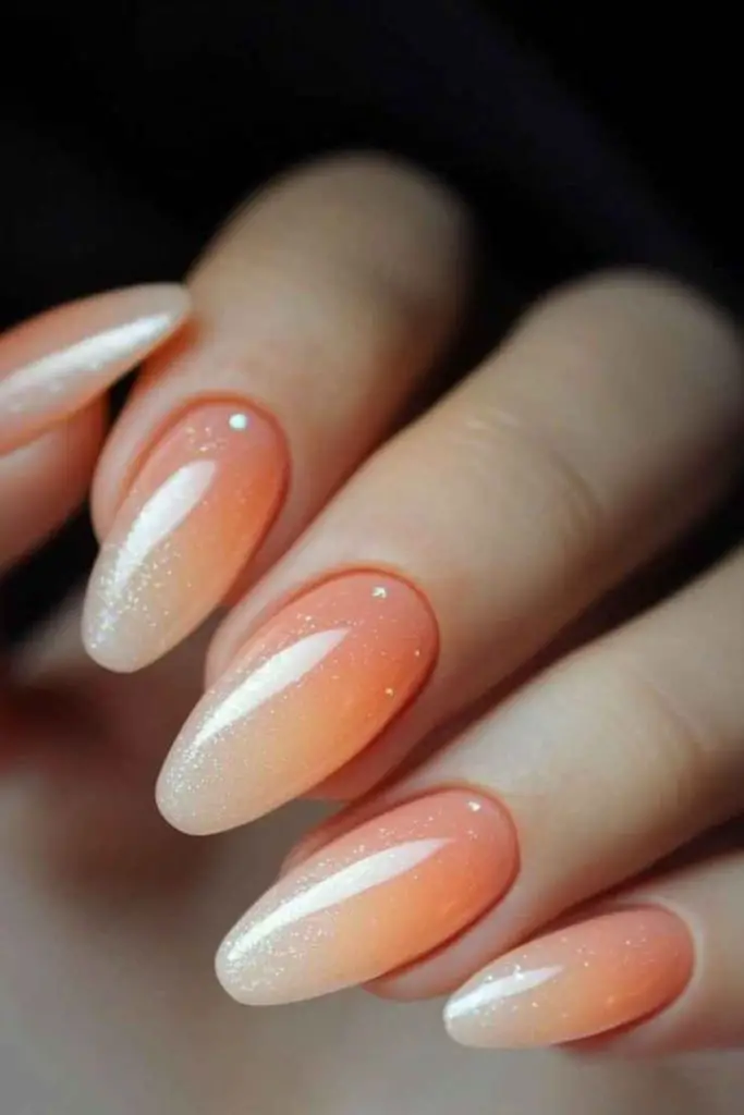 Peach nectar nails with frosted shimmer