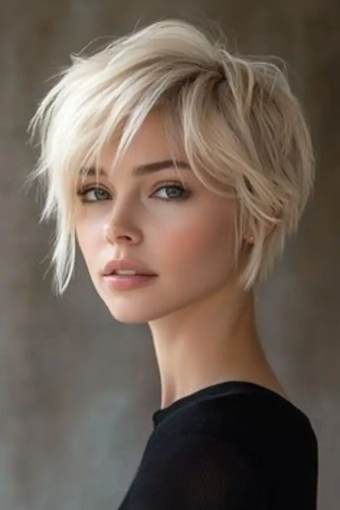 Shadow-Bang Pixie Swirl asymmetrical pixie with dramatic fringe