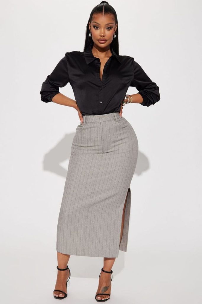 Black blouse and pencil skirt