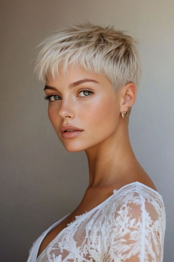 The Buzz-Kissed Halo cropped fuzzy feminine buzzcut