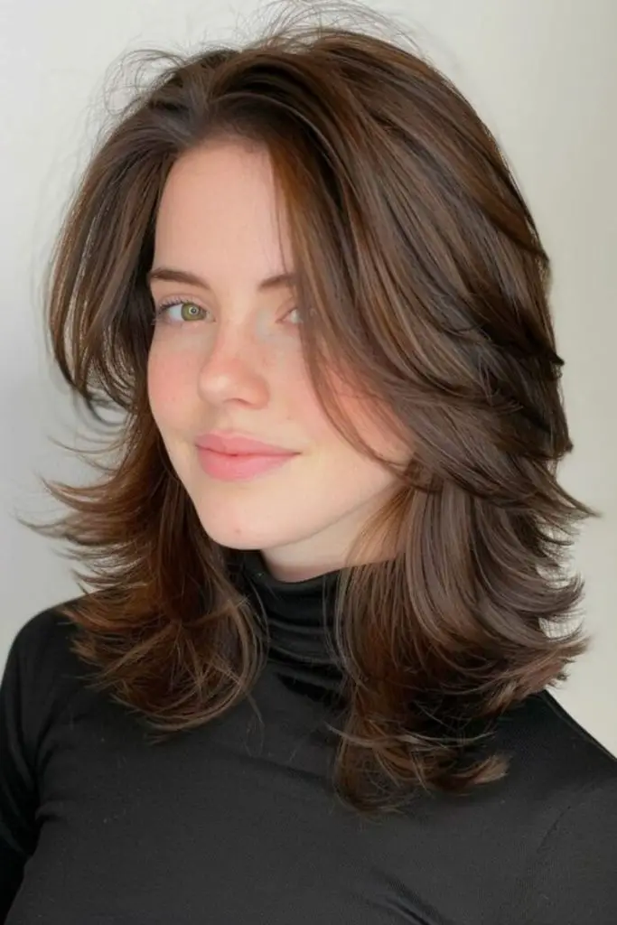 Chestnut mid-length with flipped-out ends.